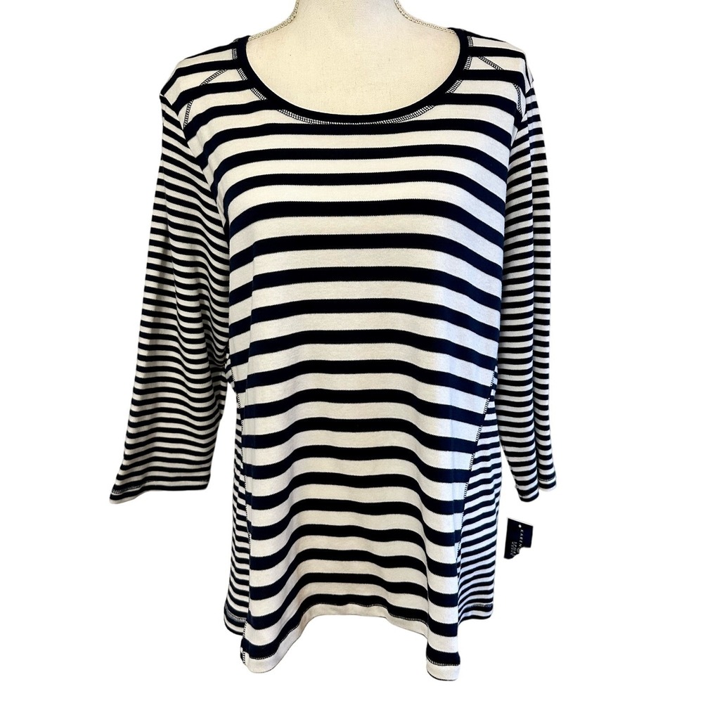 Karen Scott Sport Long‎ Sleeve Striped Tee Shirt Soft Cotton Blend sz 0X - NWT